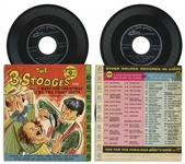 Lot of 11 Vinyl Records With Three Stooges Recordings for Children -- Circa 1960s With Curly Joe -- Plus Flyer Promoting Their Albums -- Not Played, But Albums Appear Very Good With Some Unopened